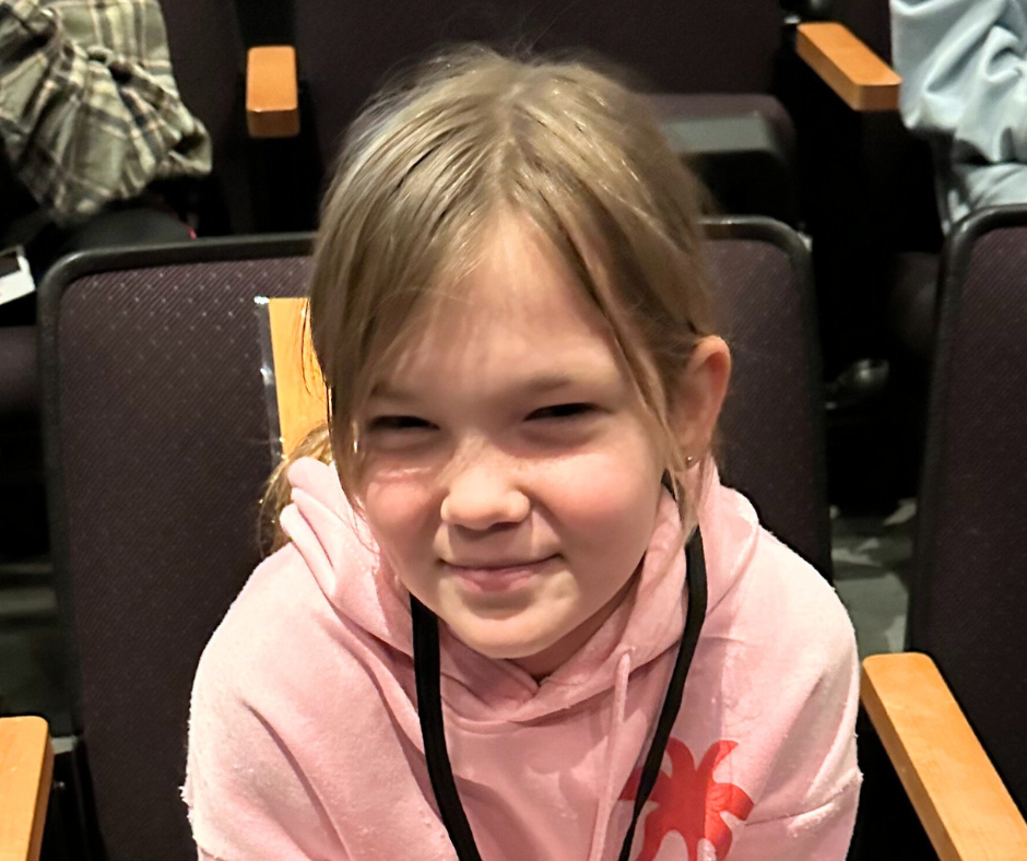 Makenzie Fanta smiling at the Hall County Spelling Bee.